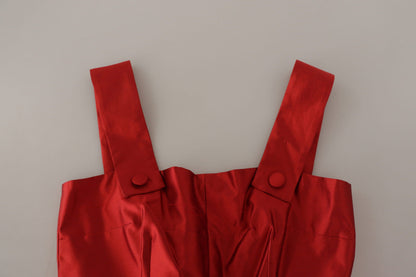 Vestido de satén y seda rojo plisado con corte A de Dolce & Gabbana