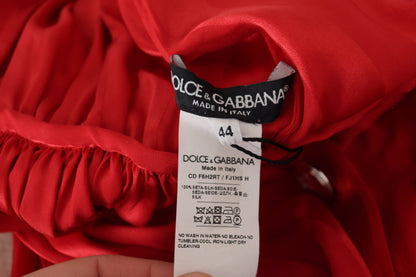 Vestido midi de satén y seda rojo con botones y cinturón de Dolce & Gabbana