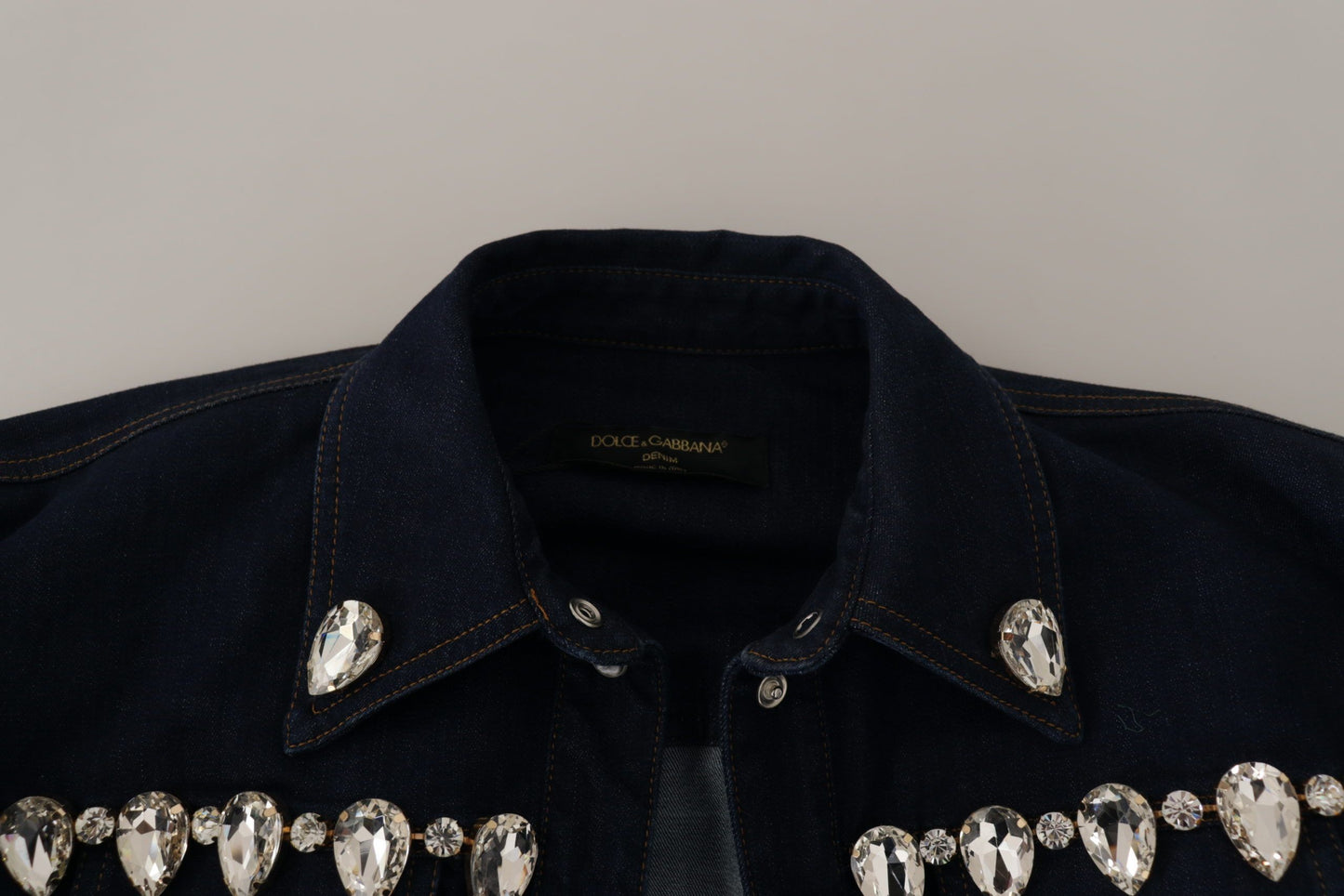 Chaqueta de algodón vaquera azul Dolce & Gabbana con cristales