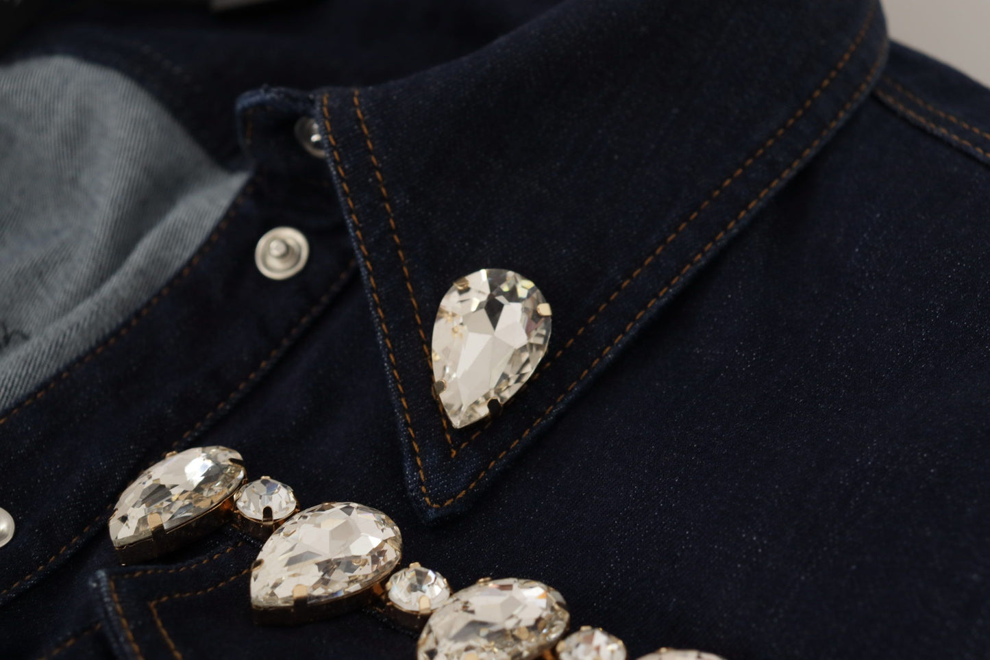 Chaqueta de algodón vaquera azul Dolce & Gabbana con cristales