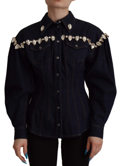 Chaqueta de algodón vaquera azul Dolce & Gabbana con cristales