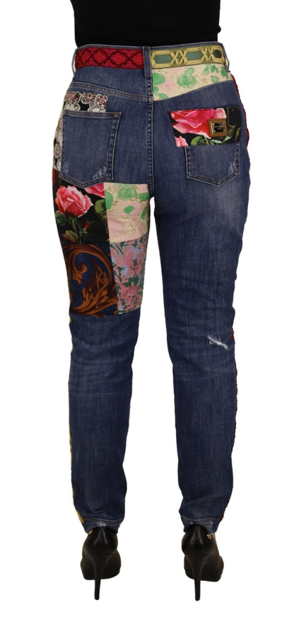 Vaqueros de mezclilla de talle alto con patchwork azul de Dolce & Gabbana