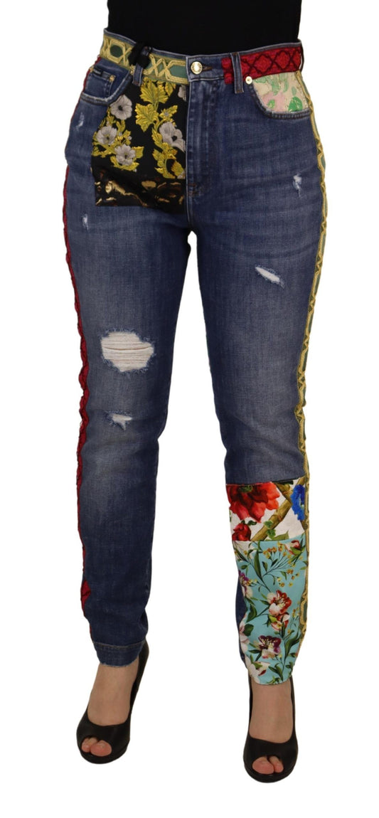 Vaqueros de mezclilla de talle alto con patchwork azul de Dolce & Gabbana