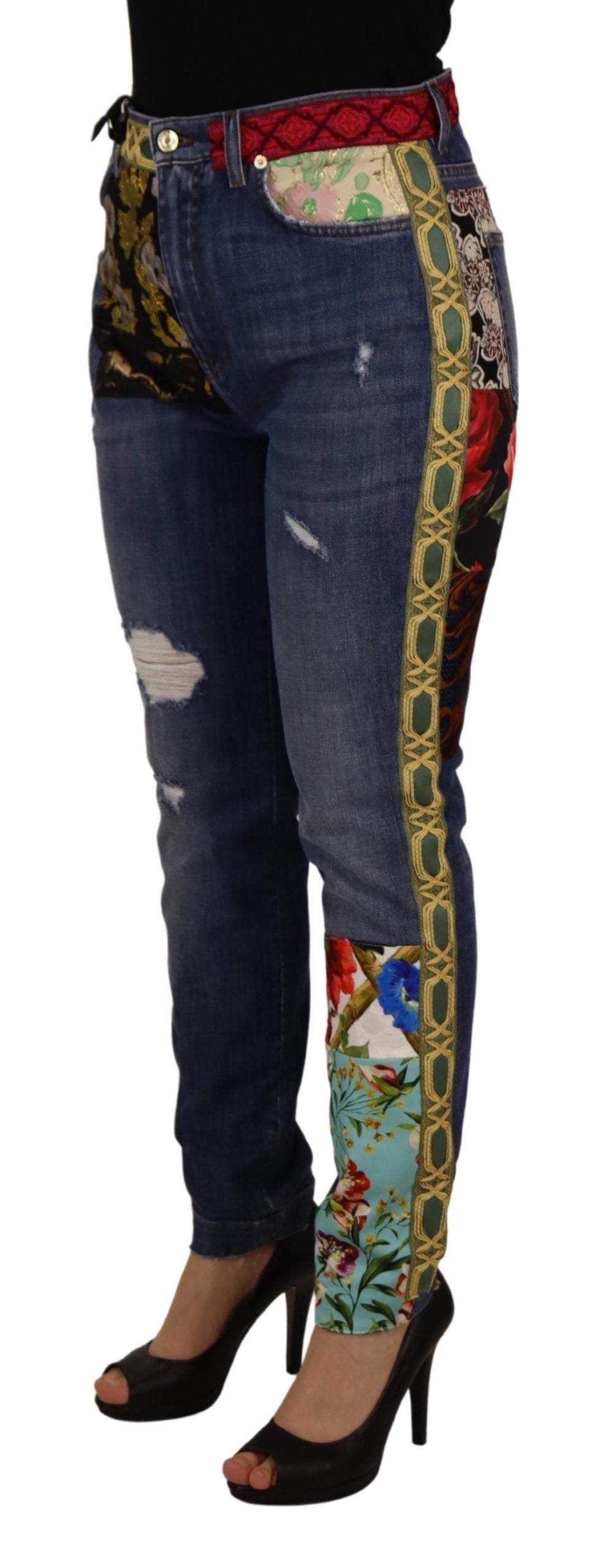 Vaqueros de mezclilla de talle alto con patchwork azul de Dolce & Gabbana