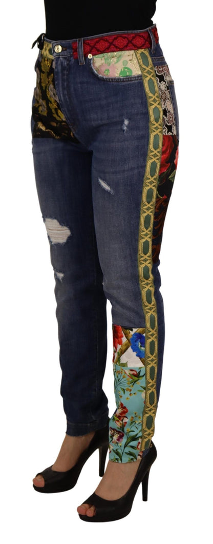 Vaqueros de mezclilla de talle alto con patchwork azul de Dolce & Gabbana