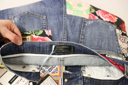 Vaqueros de mezclilla de talle alto con patchwork azul de Dolce & Gabbana