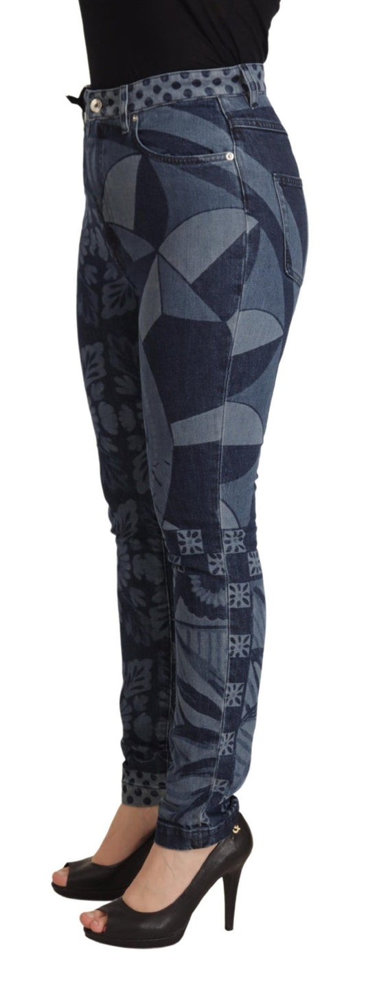 Jeans ajustados de tiro alto Dolce & Gabbana con estampado floral azul