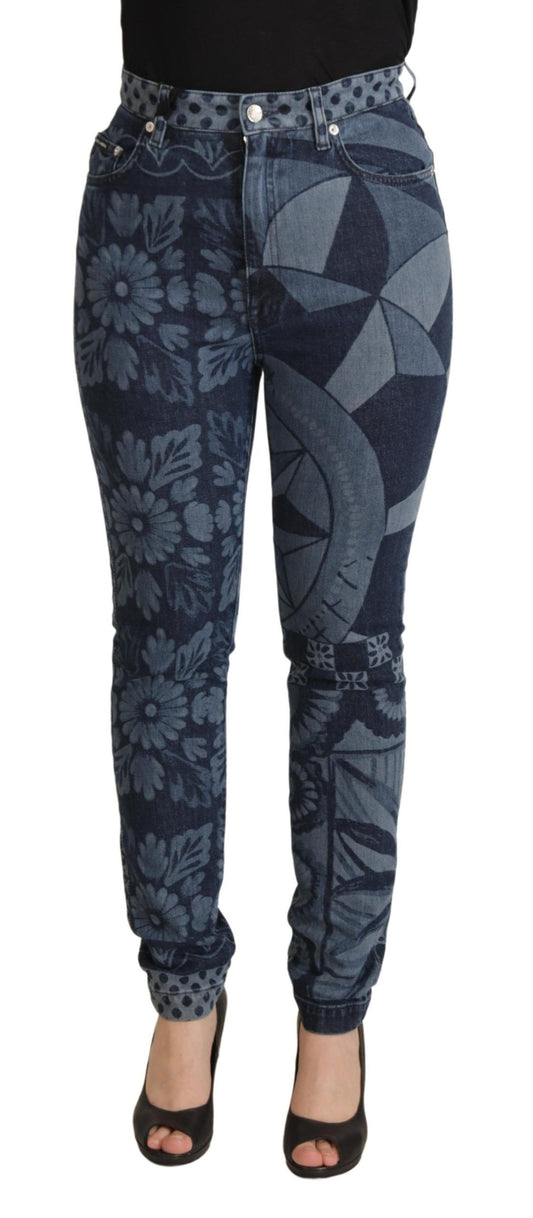 Jeans ajustados de tiro alto Dolce & Gabbana con estampado floral azul