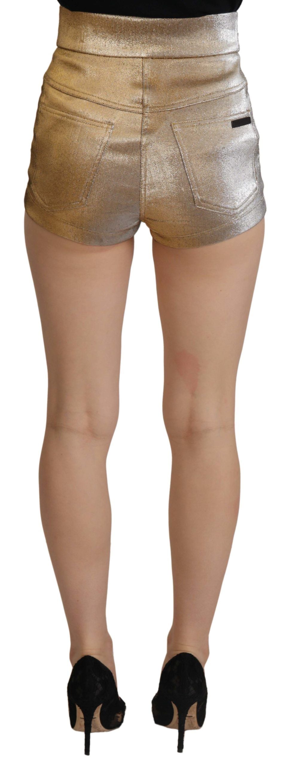 Dolce & Gabbana Shorts Cortos Dorados con Purpurina de Mezcla de Algodón