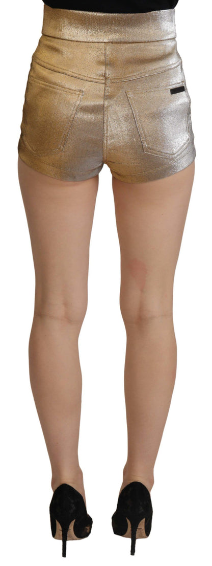 Dolce & Gabbana Shorts Cortos Dorados con Purpurina de Mezcla de Algodón