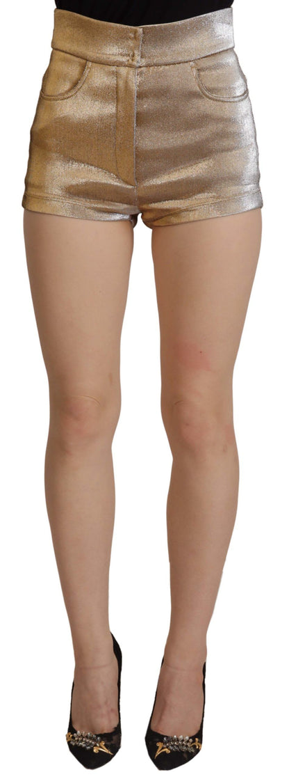 Dolce & Gabbana Shorts Cortos Dorados con Purpurina de Mezcla de Algodón