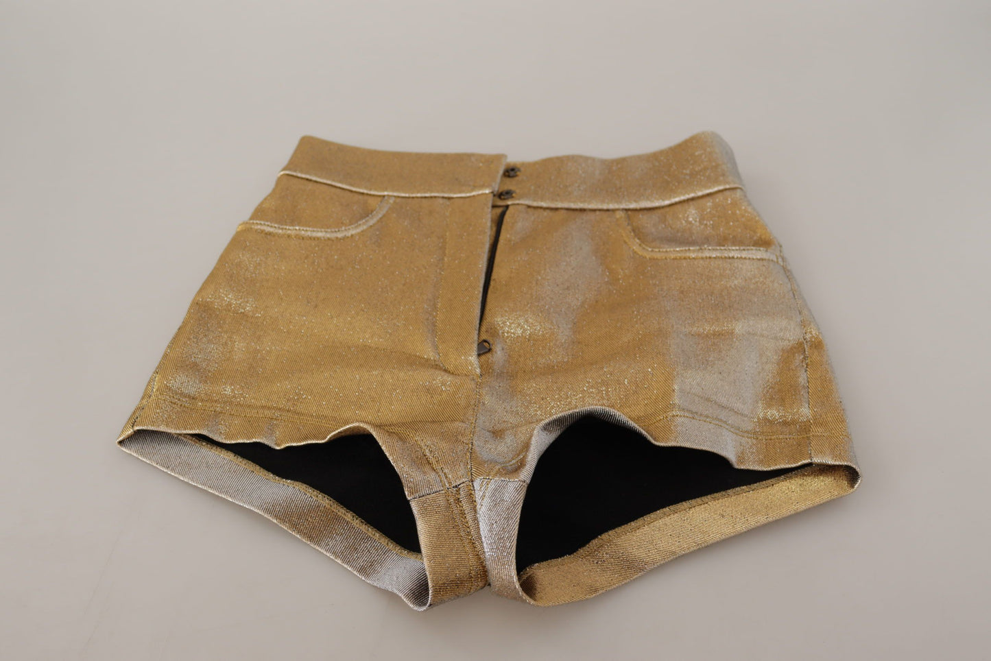 Dolce & Gabbana Shorts Cortos Dorados con Purpurina de Mezcla de Algodón