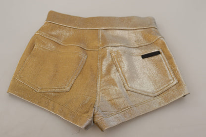 Dolce & Gabbana Shorts Cortos Dorados con Purpurina de Mezcla de Algodón