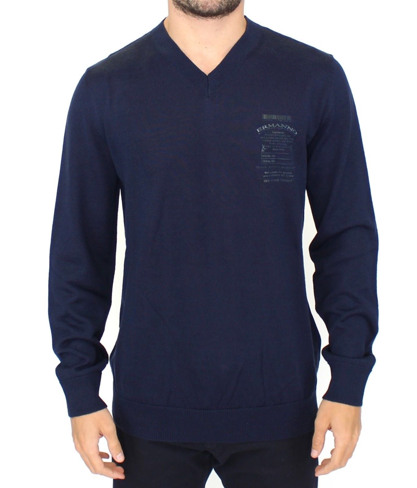 Suéter Ermanno Scervino de cuello de pico de mezcla de lana azul