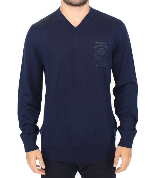 Suéter Ermanno Scervino de cuello de pico de mezcla de lana azul
