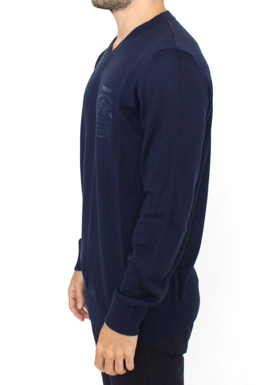 Suéter Ermanno Scervino de cuello de pico de mezcla de lana azul