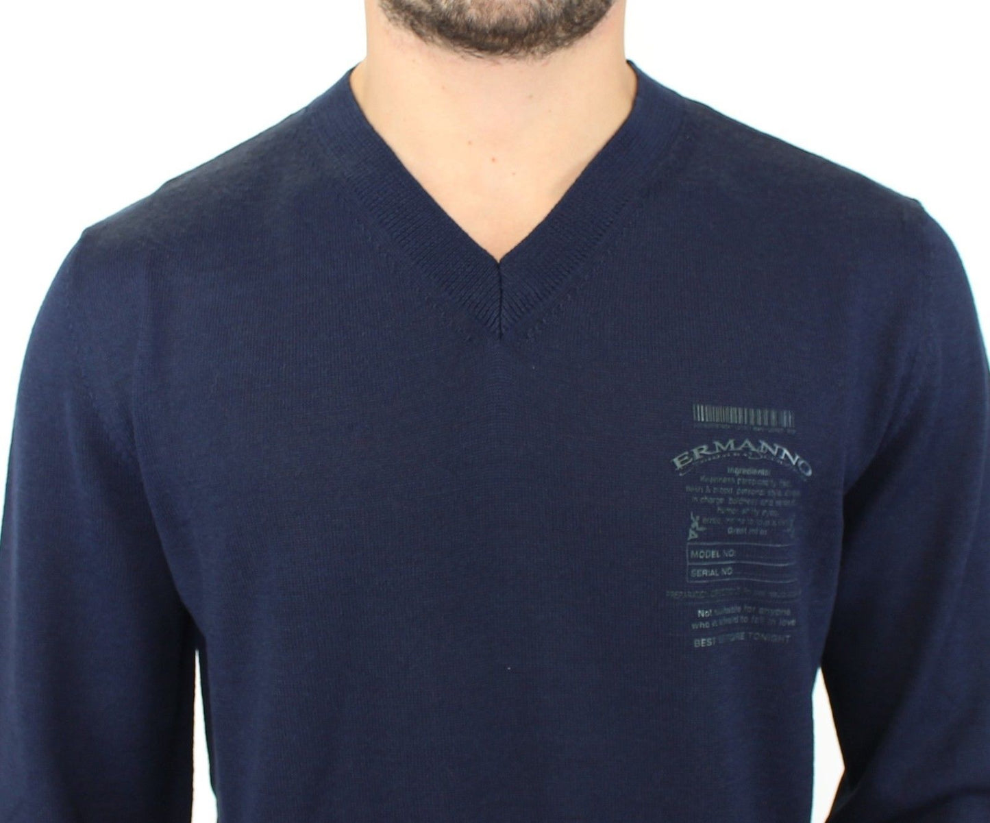 Suéter Ermanno Scervino de cuello de pico de mezcla de lana azul