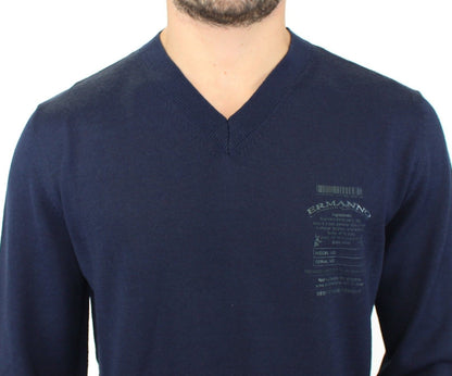 Suéter Ermanno Scervino de cuello de pico de mezcla de lana azul