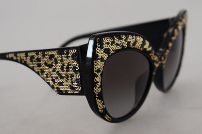 Gafas de sol Dolce & Gabbana DG4326 polarizadas de lente negra con mariposa dorada de lentejuelas