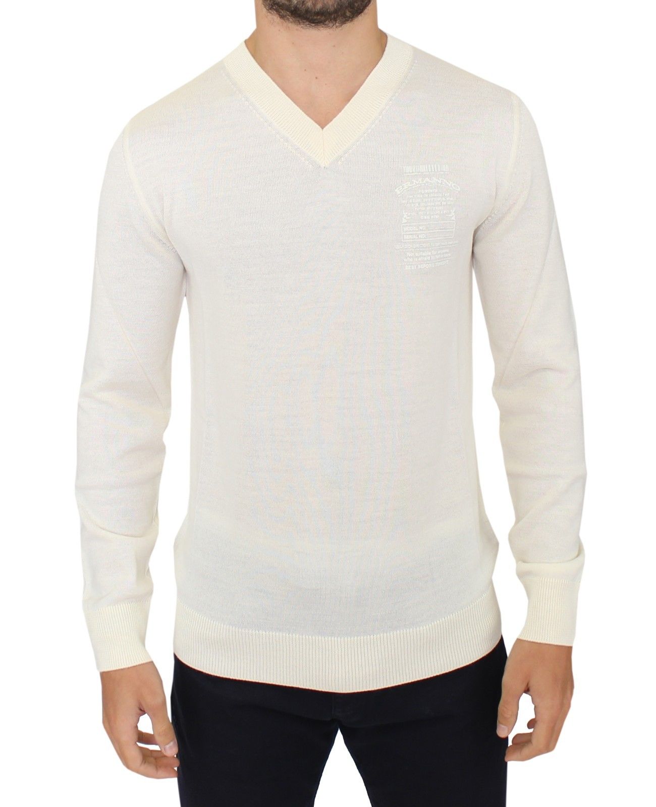 Suéter Ermanno Scervino de mezcla de lana color blanco roto con cuello en V