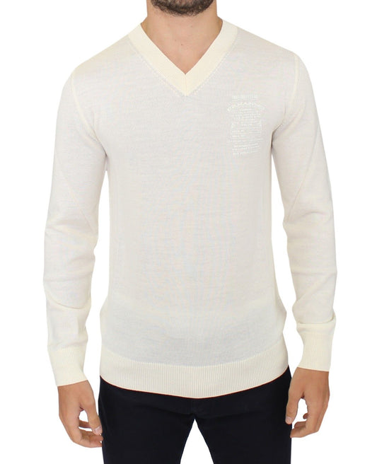 Suéter Ermanno Scervino de mezcla de lana color blanco roto con cuello en V