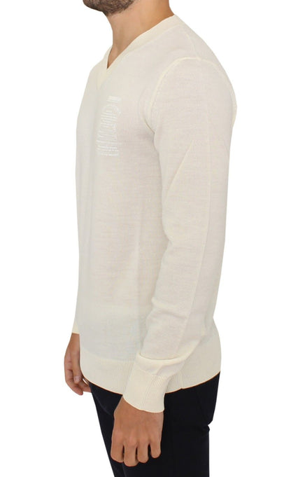 Suéter Ermanno Scervino de mezcla de lana color blanco roto con cuello en V