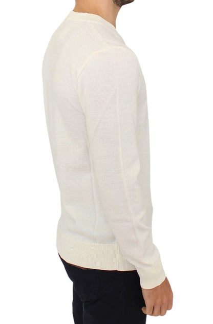 Suéter Ermanno Scervino de mezcla de lana color blanco roto con cuello en V