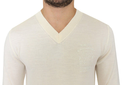 Suéter Ermanno Scervino de mezcla de lana color blanco roto con cuello en V