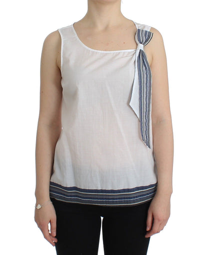 Ermanno Scervino Top Camisa Blusa Sin Mangas Blanco Azul