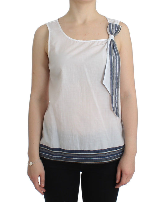 Ermanno Scervino Top Camisa Blusa Sin Mangas Blanco Azul