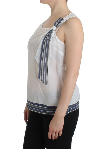 Ermanno Scervino Top Camisa Blusa Sin Mangas Blanco Azul