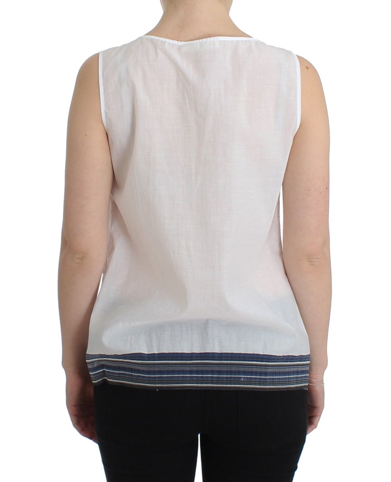 Ermanno Scervino Top Camisa Blusa Sin Mangas Blanco Azul