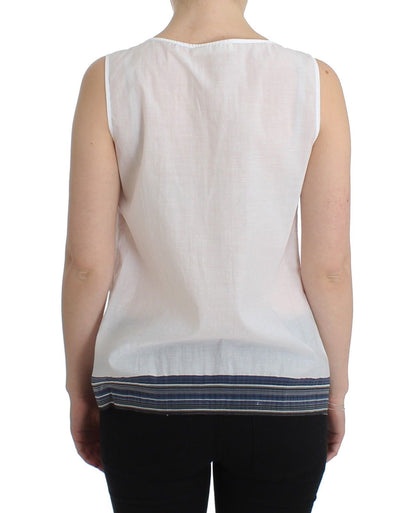 Ermanno Scervino Top Camisa Blusa Sin Mangas Blanco Azul