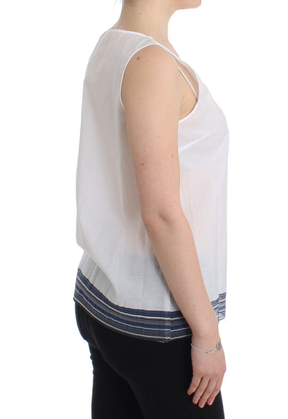 Ermanno Scervino Top Camisa Blusa Sin Mangas Blanco Azul