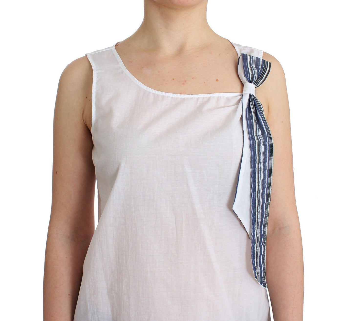 Ermanno Scervino Top Camisa Blusa Sin Mangas Blanco Azul