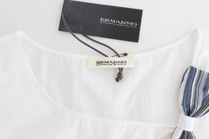 Ermanno Scervino Top Camisa Blusa Sin Mangas Blanco Azul