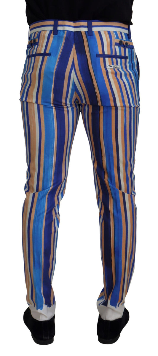 Pantalones pitillo a rayas azules de seda y algodón de Dolce & Gabbana