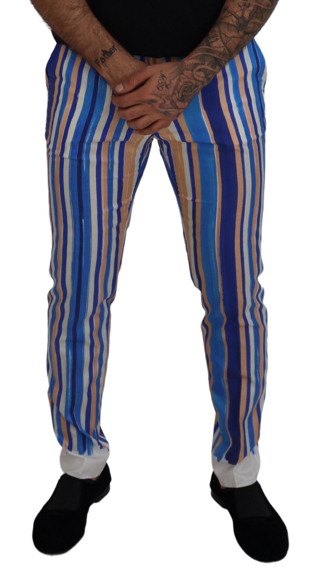Pantalones pitillo a rayas azules de seda y algodón de Dolce & Gabbana