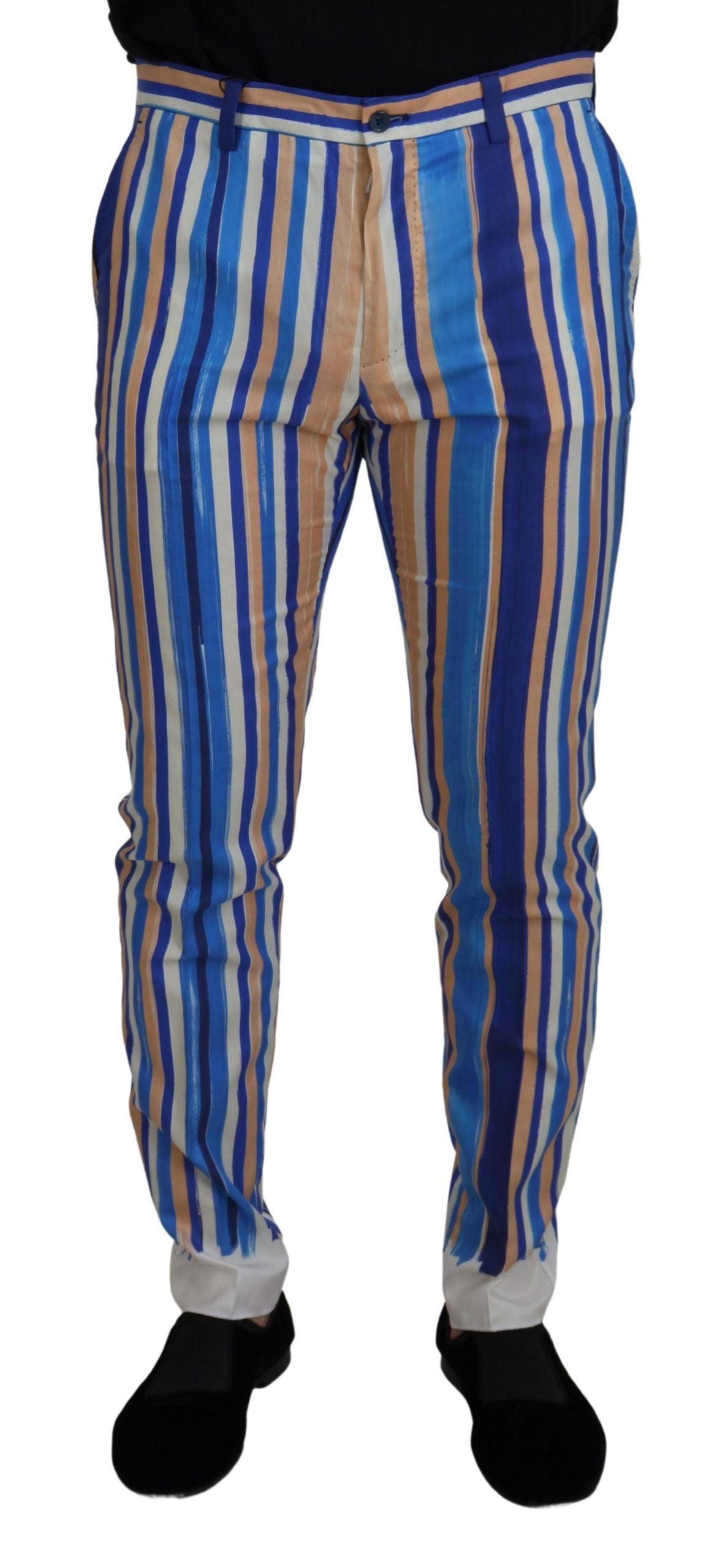 Pantalones pitillo a rayas azules de seda y algodón de Dolce & Gabbana
