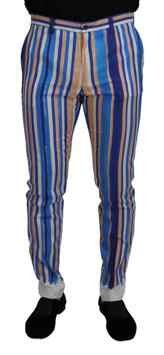 Pantalones pitillo a rayas azules de seda y algodón de Dolce & Gabbana