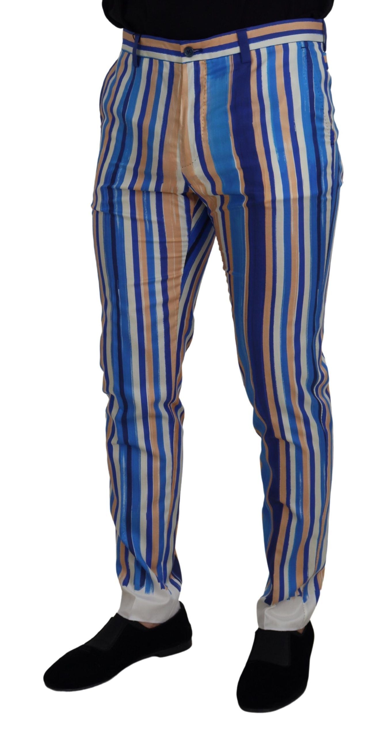 Pantalones pitillo a rayas azules de seda y algodón de Dolce & Gabbana