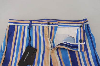 Pantalones pitillo a rayas azules de seda y algodón de Dolce & Gabbana