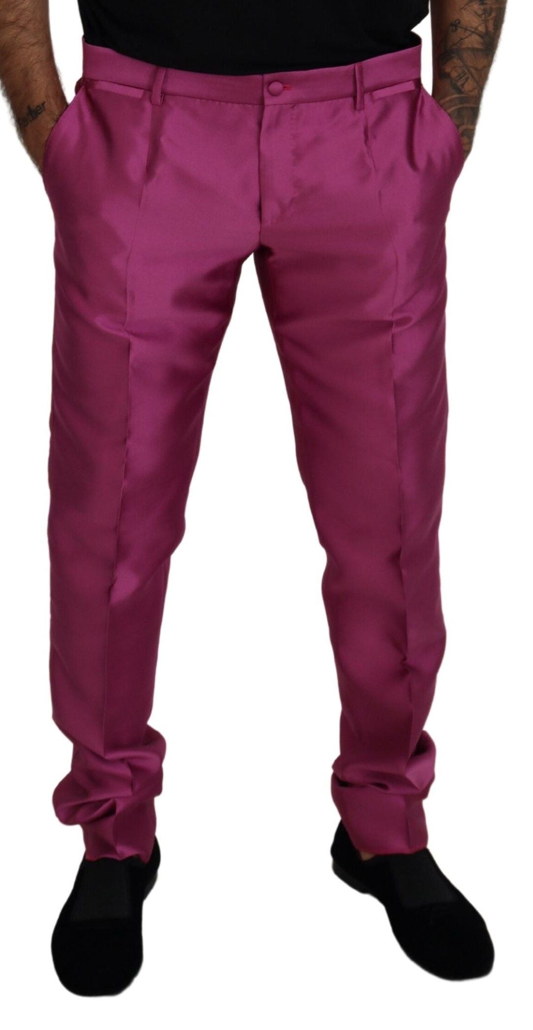 Dolce & Gabbana Pantalones de Vestir Formales de Seda Rosa Ajustados