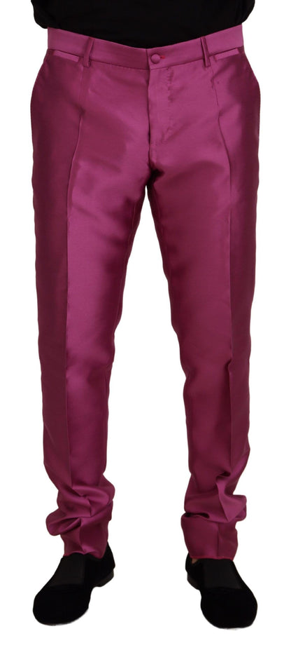 Dolce & Gabbana Pantalones de Vestir Formales de Seda Rosa Ajustados