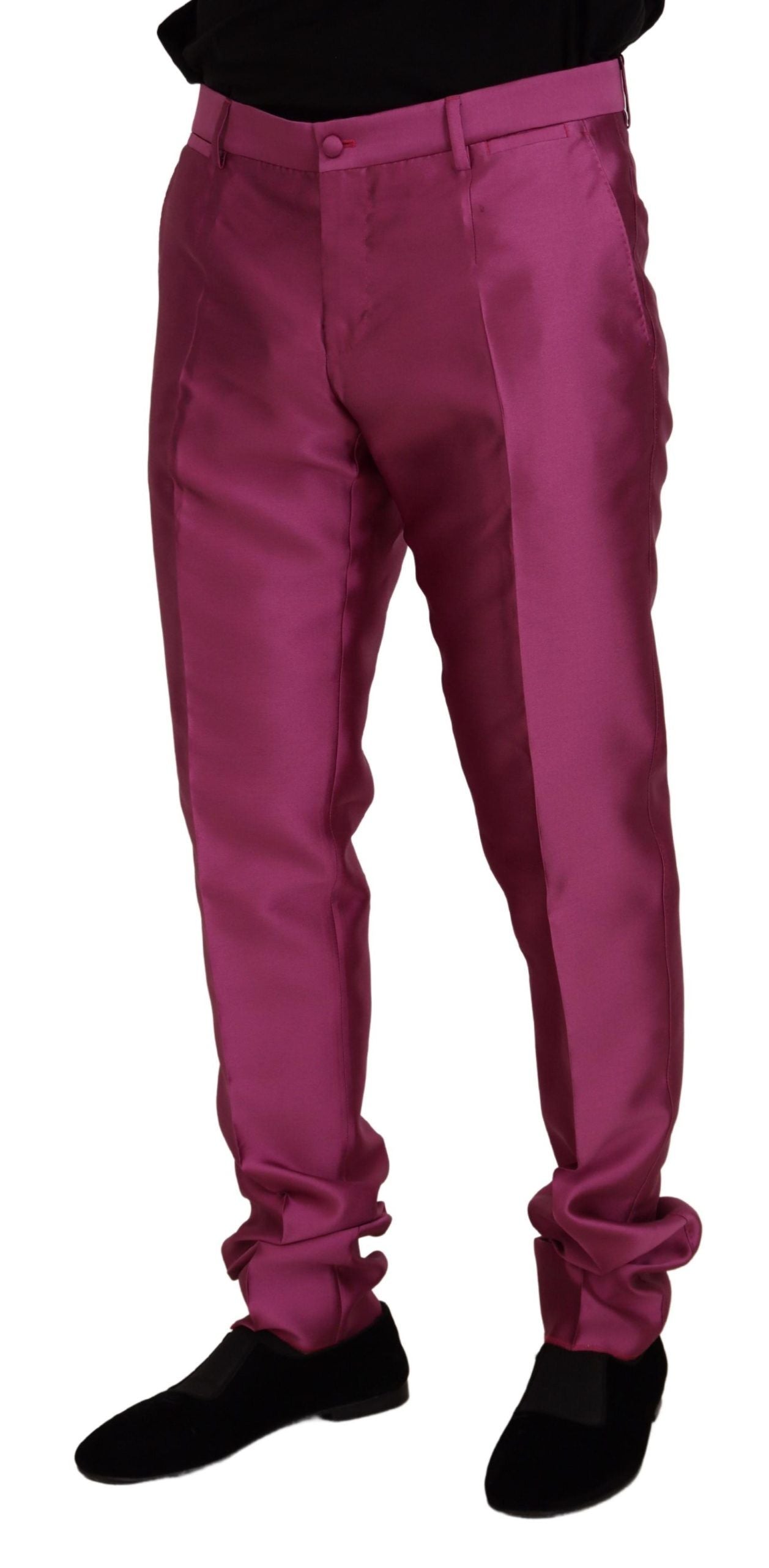 Dolce & Gabbana Pantalones de Vestir Formales de Seda Rosa Ajustados