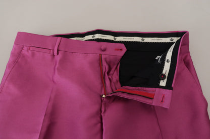 Dolce & Gabbana Pantalones de Vestir Formales de Seda Rosa Ajustados