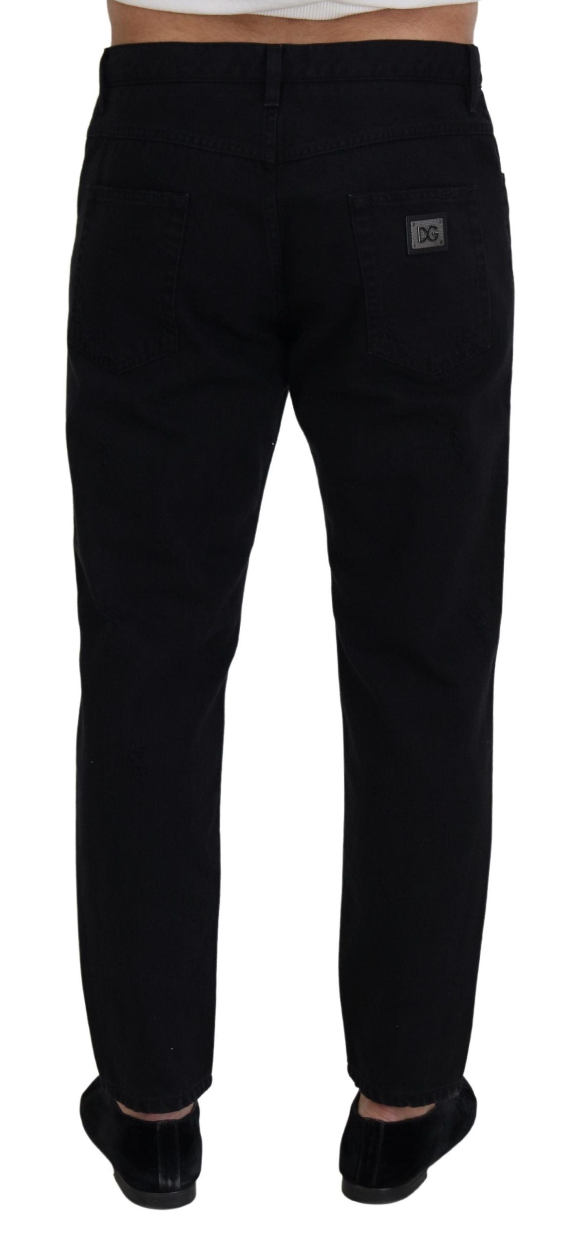 Dolce & Gabbana Vaqueros negros holgados de algodón rasgado de corte regular