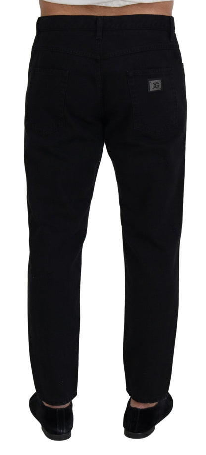 Dolce & Gabbana Vaqueros negros holgados de algodón rasgado de corte regular