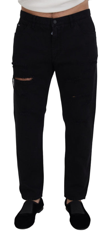 Dolce & Gabbana Vaqueros negros holgados de algodón rasgado de corte regular