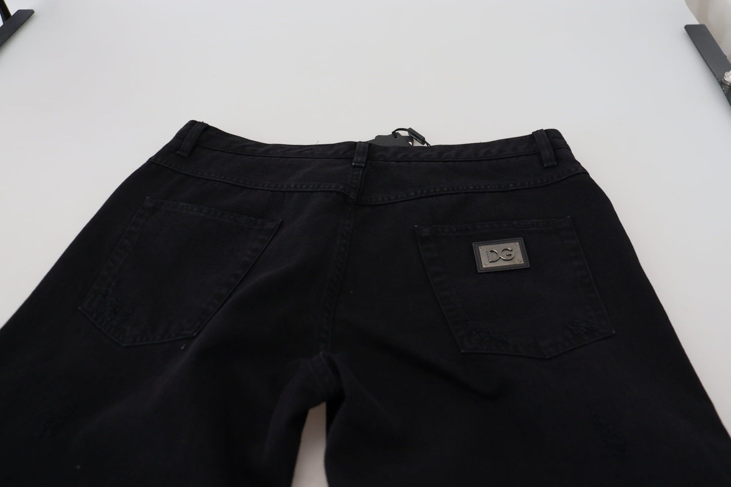 Dolce & Gabbana Vaqueros negros holgados de algodón rasgado de corte regular